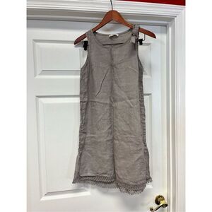 Bellambra Tan Linen Lace Trim Shift Sheath Dress sz S